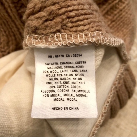 Anthropologie Pilcro Tan & White Cable Knit V Neck Sweater Medium - Picture 8 of 8